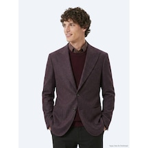 Kip Bordo Desenli Modern Fit Yün Karışımlı Örme Ceket