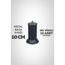 Baza Ayağı 10 Cm M8 Vidalı 12 Li Set Metal Antrasit Yatak Mobilya Ayağı İnce Vida Antrasit M8 10 Cm
