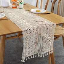 Genişletilmiş Ve Dikişli Rustik Örme İçi Boş Masa Örtüsü, Ebat: 30x300cm Phoenix Çift Dikiş Çok Renkli