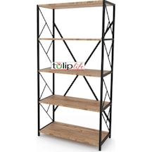 Tuliplife 5 Raflı Dekoratif Koyu Ceviz Metal Kitaplık, Tlpk05s.k