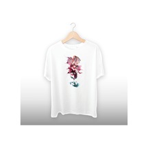 Renkli Kadeh Detaylı Unisex Tişört Beyaz