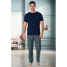 Mecit Pijama Mecit 2917 Lacivert Ekoseli Erkek Büyük Beden Pijama Takımı Lacivert