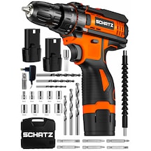 Schatz 12v Çift Akülü Çelik Şanzıman Bakır Sargılı Şarjlı Vidalama Matkap Turuncu + 24 Parça Set