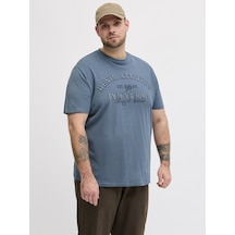 Jack & Jones Jack Jones Yazı Baskılı Büyük Beden Erkek Tişört 12294518 Mavi