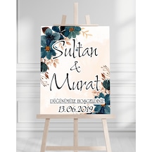 Söz Nişan Düğün İçin 50x70 Karşılama Panosu - Pastel Çiçek Tasarımlı Beyaz
