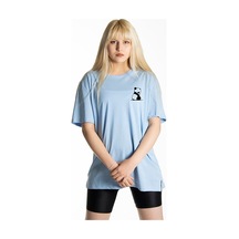 Panda T-shirt - Açık Mavi Baskılı Oversize Bisiklet Yaka Kısa Kol Tişört Açık Mavi