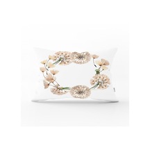 Realhomes Beyaz Zemin Üzerinde Çiçek Desenli Dijital Baskılı Modern Dikdörtgen Yastık Kırlent Kılıfı RH-20821