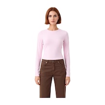 Ersefa Kadın Fitted Viskoza Elastan Karışımlı Bluz Pembe Bisiklet Yaka C Açık Pembe