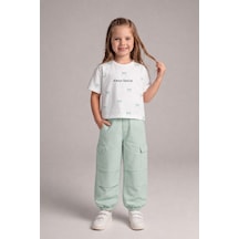 Aden Kids 10-13 Yaş Yeşil Renk Oversize Kız Çocuk Pamuk Keten Pantalonlu Alt Üst Takım Su Yeşili