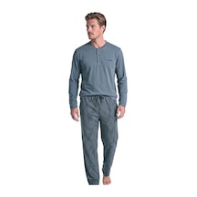 Pierre Cardin 6146 Erkek Uzun Kollu Yakası Düğmeli Pijama Takımı-gri