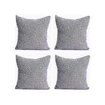 Lüks 100% Pamuk Dekoratif Desenli Kırlent Kılıfı 4 Adet Set 45x45 Cm, Kaliteli Pamuklu Kumaş Kırlent Ve Minder Kılıfı , 4 Adet 45x45 Cm Açık Indigo