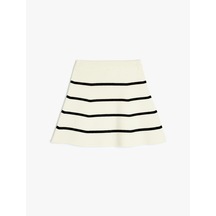 Koton Viskon Karışımlı Beli Lastikli Çizgili Triko Etek Ekru Çizgili 5wkg90057ht Ekru Çizgili Ekru