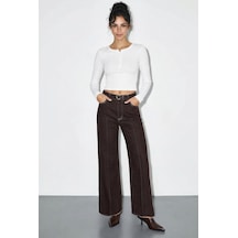 Shade Kadın Kemerli Likralı Geniş Paça Denim Pantolon 3289 60286059 - Acı Kahve Acı Kahverengi