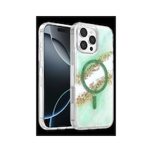 Onegif Apple Uyumlu iPhone 16 Pro Max Lotus Simli Magsafe Kapak - Yeşil