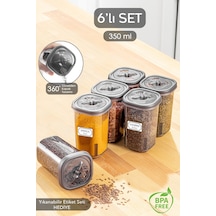 6'lı Etiketli Ve Kilitlenebilir Hava Almaz Kapaklı Baharatlık Seti - Baharatlık Gri Antrasit