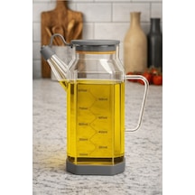 Şeffaf Cam 800 Ml Yağdanlık Sürahi Akıtmaz & Kaymaz Silikon Tabanlı Yağlık - Gri Gri