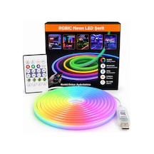 Rgbıc Neon Led Şerit 5 Metre 5v Usb Bluetooth Uygulama Kontrollü 156 Led/m Ip65 Suya Dayanıklı Renkli Oda Tv Masa Gamer Dekor Aydınlatma Seti