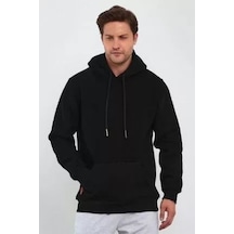 Yake Store Erkek Uzun Kol Kapşonlu Basic Sweatshirt Hoodie - Siyah - Siyah