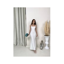 Rabia Çelik İp Askılı Beyaz Midi Elbise Beyaz Beyaz