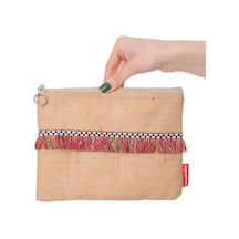 Estorebox Baghashtag Kırmızı İp Püsküllü Jüt Clutch Bez Çanta Çok Renkli