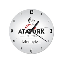 Beyaz Zemin Atatürk 1881 - 1938 Izindeyiz Duvar Saati Beyaz