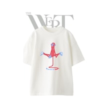 Thewert Meditasyon Maymun Tasarım Baskılı Ünisex Beyaz Oversize T-shirt