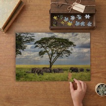 Afrikada Fil Sürüsü Tasarımı 240 Parça Ahşap Puzzle Ahşap Kutuda Mpy40463