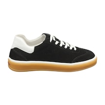 Kadın Günlük Sneaker Ayakkabı Hakiki Nubuk Deri Hafif Bağcıklı Rahat Spor Ayakkabı Palmiye 1060z Siyah