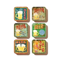 Eskitilmiş Vintage Bira Temalı 6lı Retro Ahşap Bardak Altlığı Seti Diğer