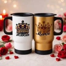 Bk Gift Kişiye Özel Sevgili Çift Tasarımlı 2li Kulplu Beyaz&gold Çelik Termos Mug 450 Ml -16, Sevgiliye Hediye, Sevgililer Günü Hediyesi Kobitmeyencom