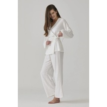 Pamuk & Pamuk Kadın Ekru Jakarlı Kimono Yaka Pijama Takımı Ekru Pamuk & Pamuk Kadın Ekru Jakarlı Kimono Yaka Pijama Takımı Ekru