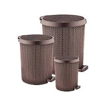 Örgü Desen Pedallı Plastik Çöp Kovası Seti