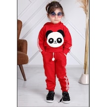 Quzucuk Kids Kız Çocuk Panda Figürlü Kırmızı Eşofman Takımı Çok Renkli