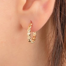 925 Ayar Gümüş Bal Peteği Modelli Altıgen Küpe Sarı