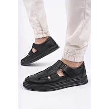 Scoperta Hakiki Deri Günlük Erkek Sandalet Ayakkabı Siyah