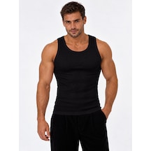 We&me Erkek Halter Yaka Slimfit Sporcu Likralı Atlet Siyah