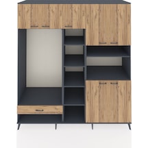 Kronos Dolap 11 Raflı Tek Çekmeceli 7 Kapaklı 220x59x243 Antrasit-çam/çam Atlas Çam/atlas Çam