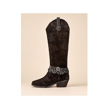 37brandshoes Gümüş Toka Detaylı Kahverengi Süet Western Çizme Kahverengi Kahverengi