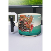 Howl's Moving Castle Anime Baskılı Seramik Lüks Kupa 1 Adet T Şeklinde Özel Siyah Kulp Dalga Kulp V2t Çok Renkli