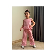 Minik Düşler Kız Çocuk Puantiyeli Kolsuz Bluz Pantolon Takım Pembe Yazlık 2'li Takım Pembe