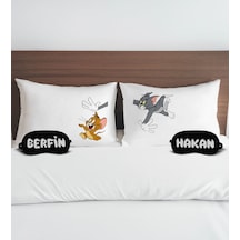 Bk Gift Kişiye Özel Eğlenceli Kedi Tasarımlı Pamuklu Yastık Kılıfı Ve Göz Bandı Çift Uyku Seti-4, Tasarım Ev Tekstili, Uyku Bandı, Ev Hediyesi
