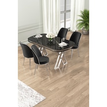 Canisa Lai Serisi 90x168 Lak Panel Sonata Masa Ve 4 Siyah Sandalye Krom Kaplama Ayak Sonata Masa Siyah Sandalye Ayaklar Krom