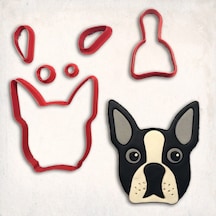 Boston Terrier Köpek Detay Kurabiye Kalıp Seti 6 Parça KIrmızı