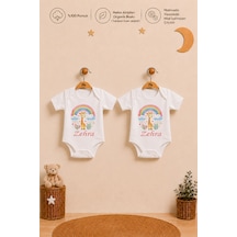 Pia Baby Kişiye Özel Kız Bebek 2'li Body Zıbın %100 Pamuk Organik Baskılı Çıtçıtlı İsimli Bebek Seti 1115b2yx Ekru