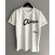 Flood Of Style Wed Unisex Chicago Özel Baskılı Oversize Penye T-shirt Tişört Beyaz