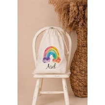 İsme Özel Kız Bebek Çocuk Kıyafet Kesesi 30x40 Cm %100 Pamuk Ham Bez İsim Baskılı Yıkanabilir Kişiye Özel Kese 1019kk Ekru