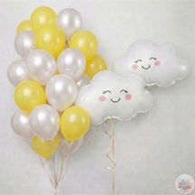 Metalik Sarı İnci Beyaz Balon Seti 22 Parça 11 Lateks Balon & 40 Cm Folyo Bulut Metalik Sarı