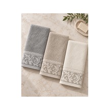 Sarmaşık Desenli Havlu 50x90 Cm 3 Lü Set %100 Pamuk - Silver Sand Çok Renkli