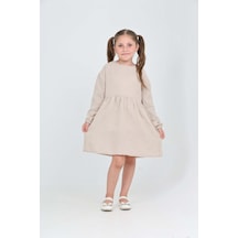 Toontoy Kids Toontoy Kız Çocuk Çiçek Nakışlı Elbise Bej