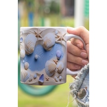 Deniz Kabukları 3d Tasarım Görünümlü Baskılı Kupa Bardak Mug Beyaz